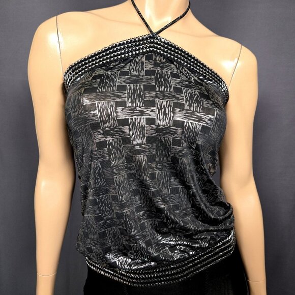Y2K Black Silver Halter Top Womens Size S Metallic Trashy Mcbling 2000s - Picture 1 of 8
